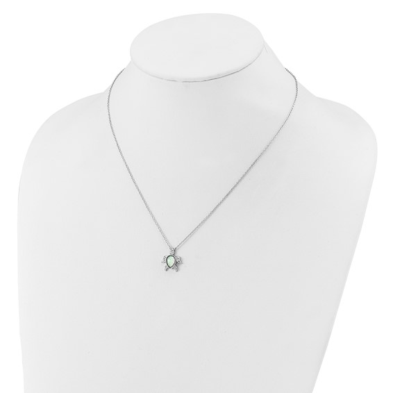 Cheryl M Sterling Silver Rhodium-plated Polished Lab Created Opal and CZ Turtle Necklace