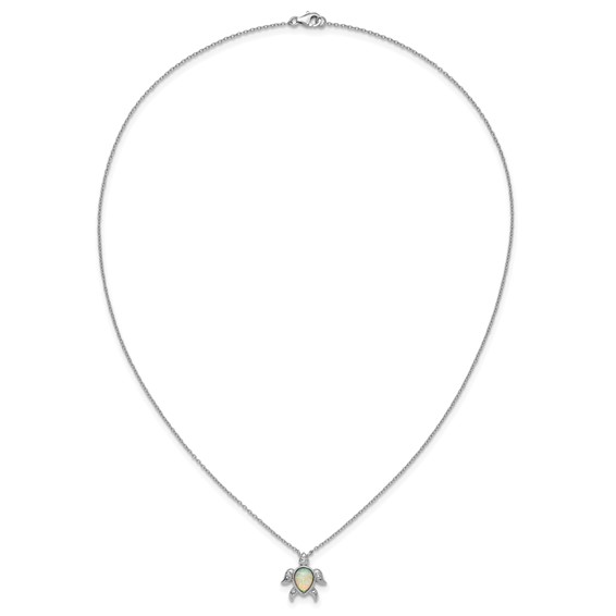 Cheryl M Sterling Silver Rhodium-plated Polished Lab Created Opal and CZ Turtle Necklace