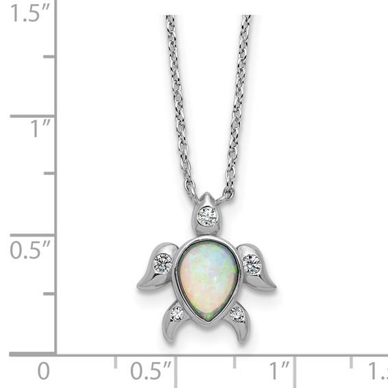 Cheryl M Sterling Silver Rhodium-plated Polished Lab Created Opal and CZ Turtle Necklace
