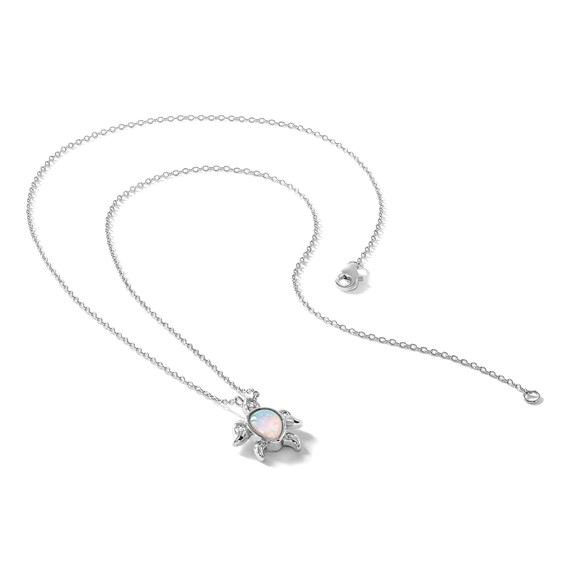 Cheryl M Sterling Silver Rhodium-plated Polished Lab Created Opal and CZ Turtle Necklace