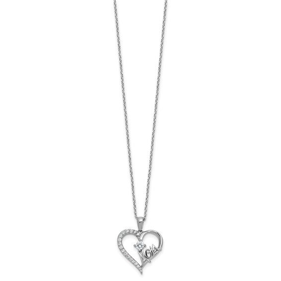 Cheryl M Sterling Silver Rhodium-plated Polished CZ Mom Heart with 2 Inch Extension Necklace