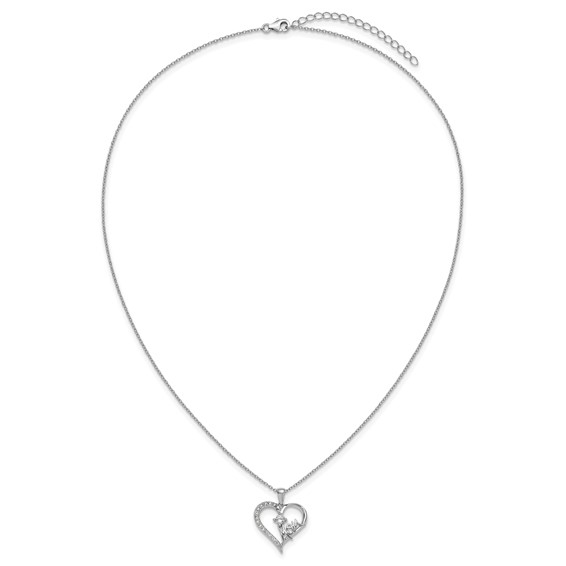 Cheryl M Sterling Silver Rhodium-plated Polished CZ Mom Heart with 2 Inch Extension Necklace