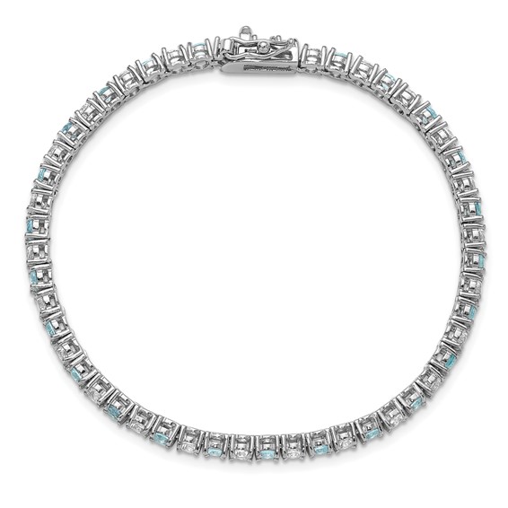 Cheryl M Sterling Silver Rhodium-plated Polished Aqua Glass and CZ Tennis Bracelet
