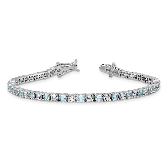 Cheryl M Sterling Silver Rhodium-plated Polished Aqua Glass and CZ Tennis Bracelet