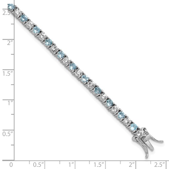 Cheryl M Sterling Silver Rhodium-plated Polished Aqua Glass and CZ Tennis Bracelet