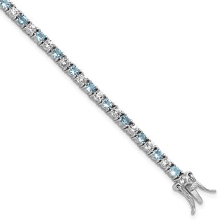 Cheryl M Sterling Silver Rhodium-plated Polished Aqua Glass and CZ Tennis Bracelet