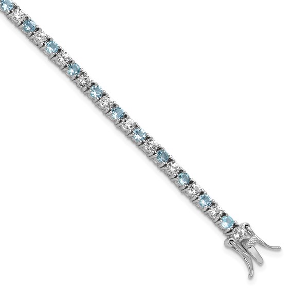 Cheryl M Sterling Silver Rhodium-plated Polished Aqua Glass and CZ Tennis Bracelet