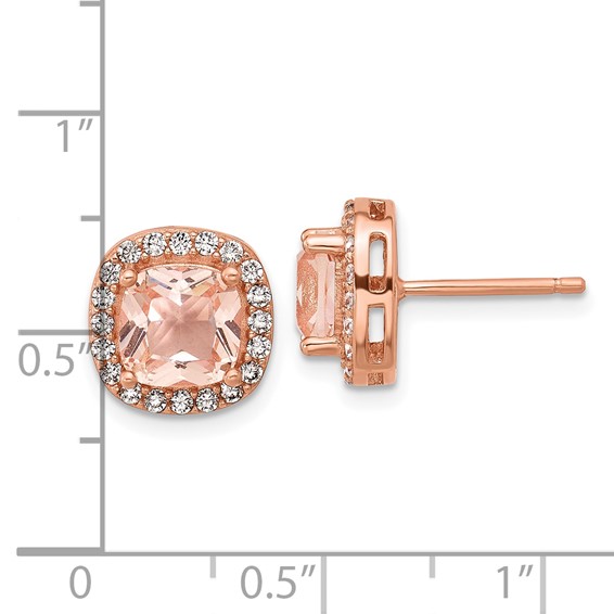 Cheryl M Sterling Silver Rose Gold-plated Polished CZ and Pink Glass Halo Post Earrings