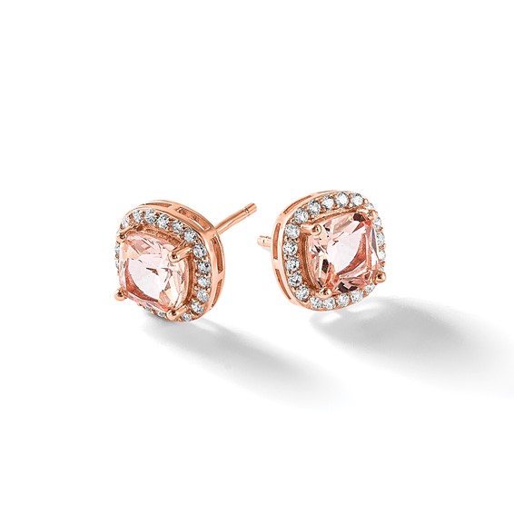 Cheryl M Sterling Silver Rose Gold-plated Polished CZ and Pink Glass Halo Post Earrings