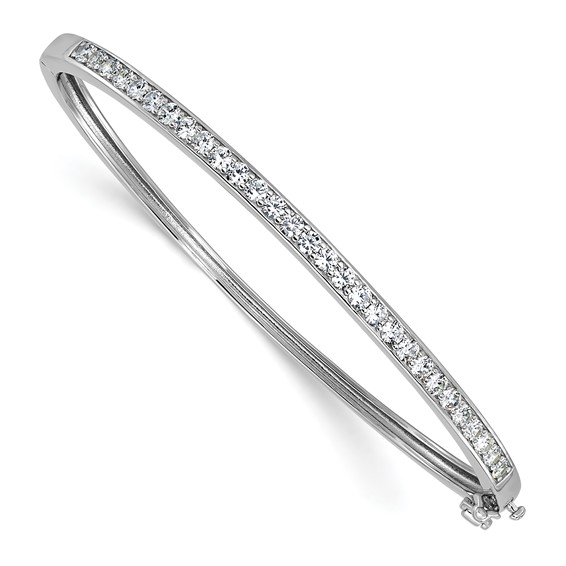 Cheryl M Sterling Silver Rhodium-plated Polished CZ Hinged Bangle