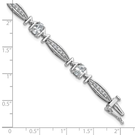 Cheryl M Sterling Silver Rhodium-plated Polished CZ Mom with Safety Clasp Bracelet