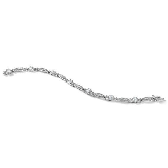 Cheryl M Sterling Silver Rhodium-plated Polished CZ Mom with Safety Clasp Bracelet