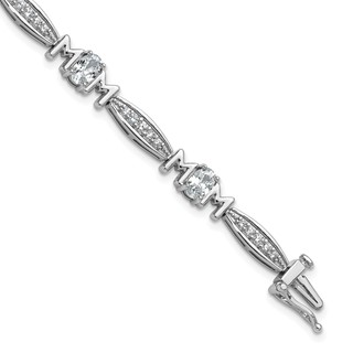 Cheryl M Sterling Silver Rhodium-plated Polished CZ Mom with Safety Clasp Bracelet