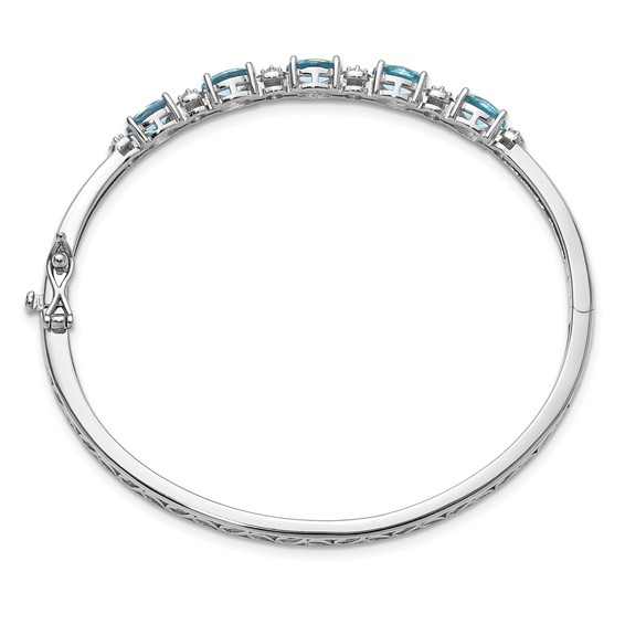 Cheryl M Sterling Silver Rhodium-plated Polished Fancy Aqua Glass and CZ Hinged Bangle