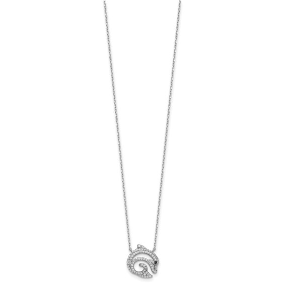 Cheryl M Sterling Silver Rhodium-plated Polished Black and White CZ Dolphin Necklace