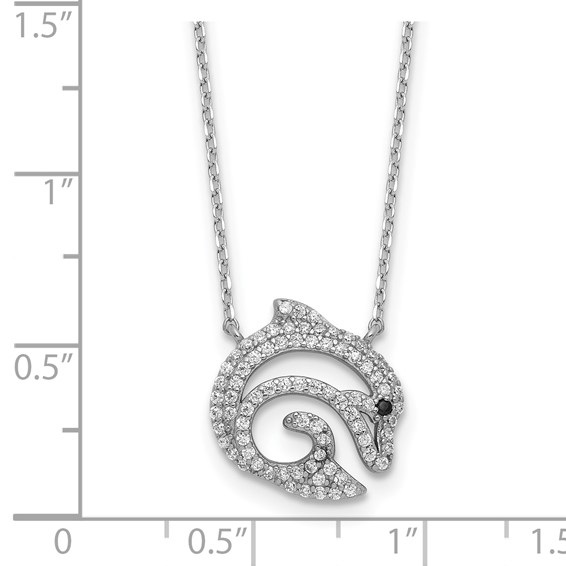 Cheryl M Sterling Silver Rhodium-plated Polished Black and White CZ Dolphin Necklace