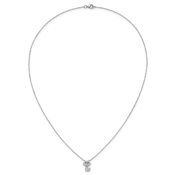 Cheryl M Sterling Silver Rhodium-plated Polished Black and White CZ Cat Necklace
