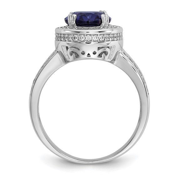 Cheryl M Sterling Silver Rhodium-plated Polished Fancy Blue and White CZ Halo Ring