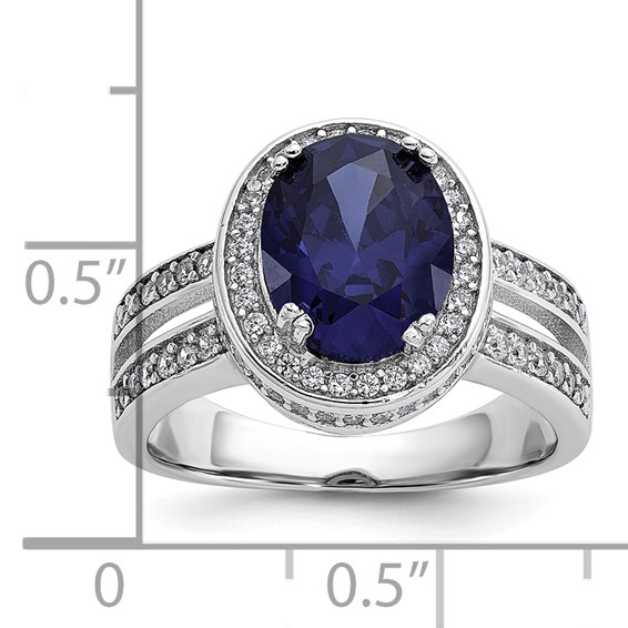 Cheryl M Sterling Silver Rhodium-plated Polished Fancy Blue and White CZ Halo Ring