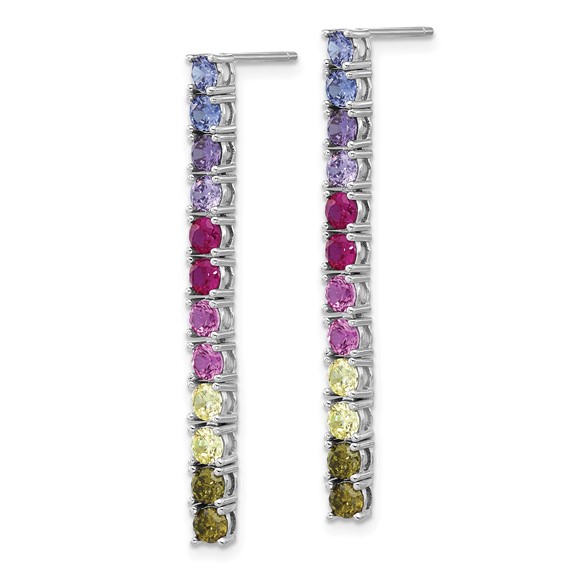 Cheryl M Sterling Silver Rhodium-plated Polished Multicolor CZ Post Dangle Earrings