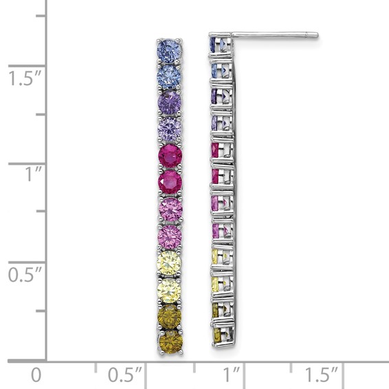 Cheryl M Sterling Silver Rhodium-plated Polished Multicolor CZ Post Dangle Earrings