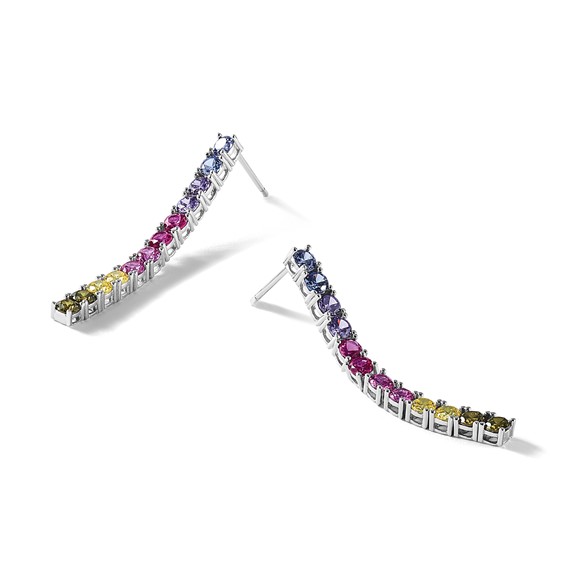 Cheryl M Sterling Silver Rhodium-plated Polished Multicolor CZ Post Dangle Earrings