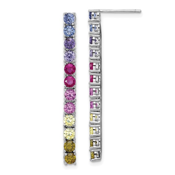 Cheryl M Sterling Silver Rhodium-plated Polished Multicolor CZ Post Dangle Earrings