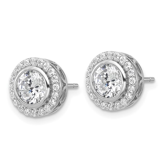Cheryl M Sterling Silver Rhodium-plated Polished CZ Halo Post Earrings