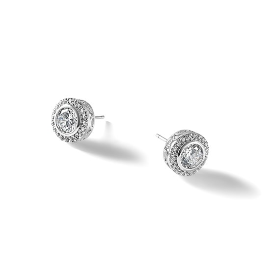 Cheryl M Sterling Silver Rhodium-plated Polished CZ Halo Post Earrings
