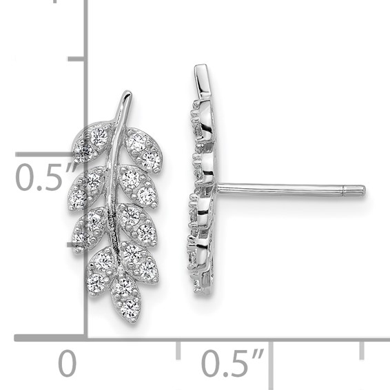 Cheryl M Sterling Silver Rhodium-plated Polished CZ Leaf Post Earrings
