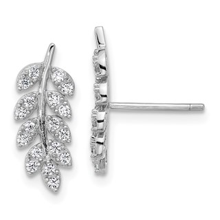 Cheryl M Sterling Silver Rhodium-plated Polished CZ Leaf Post Earrings