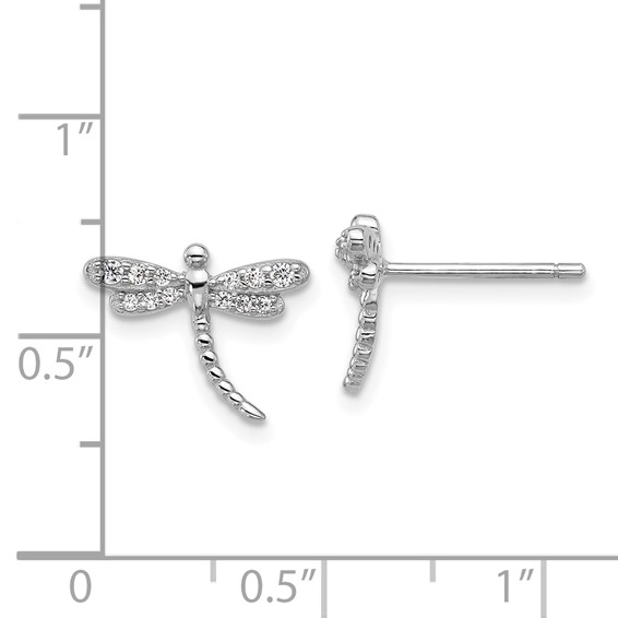 Cheryl M Sterling Silver Rhodium-plated Polished and Beaded CZ Dragonfly Post Earrings