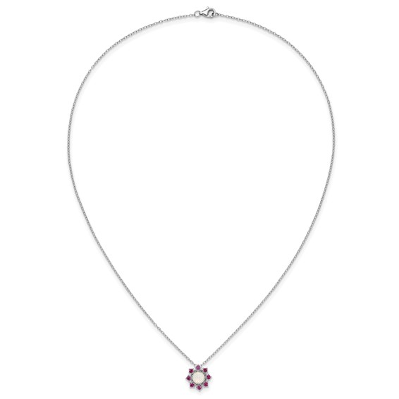 Cheryl M Sterling Silver Rhodium-plated Polished Created Opal and Pink Crystal Flower Necklace