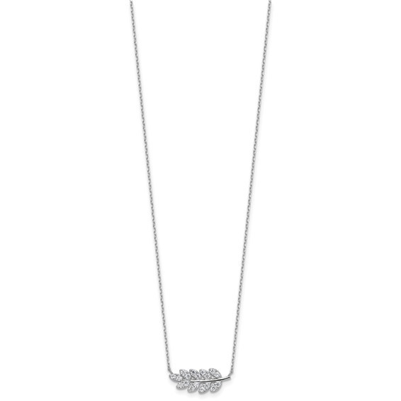 Cheryl M Sterling Silver Rhodium-plated Polished CZ Leaf Necklace