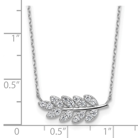 Cheryl M Sterling Silver Rhodium-plated Polished CZ Leaf Necklace
