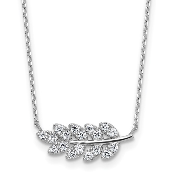 Cheryl M Sterling Silver Rhodium-plated Polished CZ Leaf Necklace