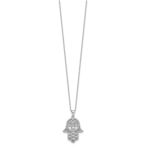 Cheryl M Sterling Silver Rhodium-plated Polished CZ Hamsa Necklace