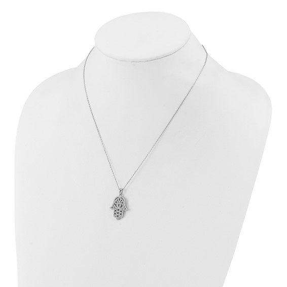 Cheryl M Sterling Silver Rhodium-plated Polished CZ Hamsa Necklace