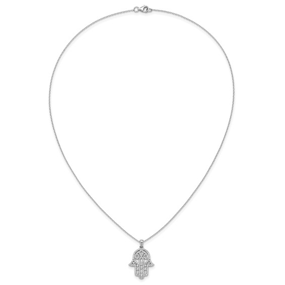 Cheryl M Sterling Silver Rhodium-plated Polished CZ Hamsa Necklace