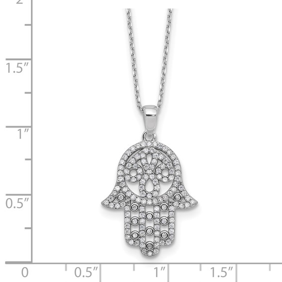 Cheryl M Sterling Silver Rhodium-plated Polished CZ Hamsa Necklace