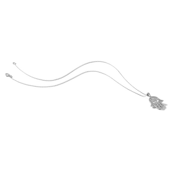 Cheryl M Sterling Silver Rhodium-plated Polished CZ Hamsa Necklace