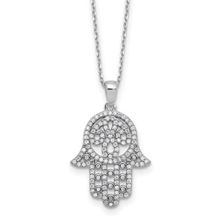 Cheryl M Sterling Silver Rhodium-plated Polished CZ Hamsa Necklace