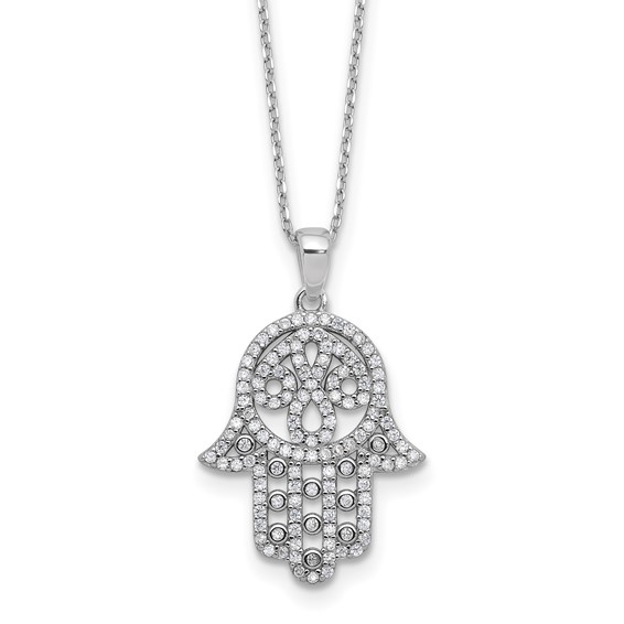 Cheryl M Sterling Silver Rhodium-plated Polished CZ Hamsa Necklace