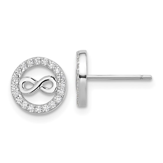 Cheryl M Sterling Silver Rhodium-plated Polished CZ Infinity Necklace and Post Earrings Set