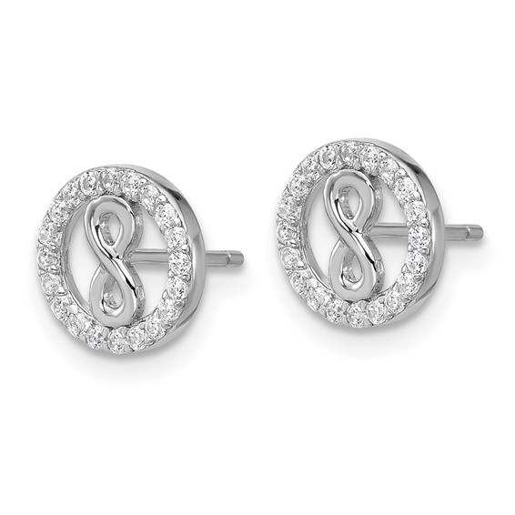 Cheryl M Sterling Silver Rhodium-plated Polished CZ Infinity Necklace and Post Earrings Set