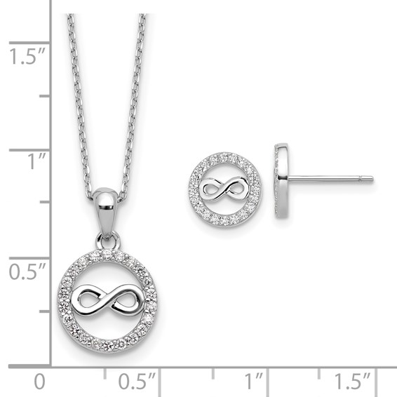 Cheryl M Sterling Silver Rhodium-plated Polished CZ Infinity Necklace and Post Earrings Set