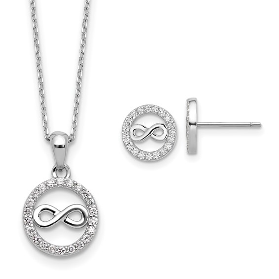 Cheryl M Sterling Silver Rhodium-plated Polished CZ Infinity Necklace and Post Earrings Set