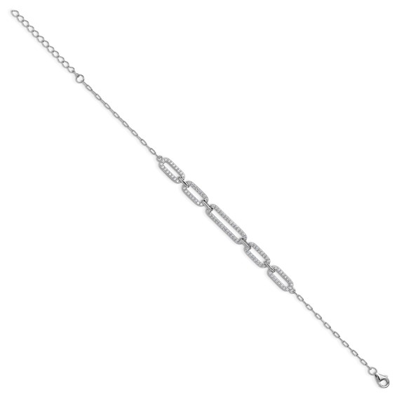 Cheryl M Sterling Silver Rhodium-plated Polished CZ Links with 1.5 Inch Extension Bracelet