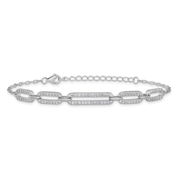 Cheryl M Sterling Silver Rhodium-plated Polished CZ Links with 1.5 Inch Extension Bracelet