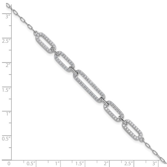 Cheryl M Sterling Silver Rhodium-plated Polished CZ Links with 1.5 Inch Extension Bracelet